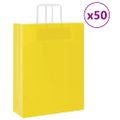 vidaXL Papierové tašky 50 ks s rúčkami, žlté, 32x12x42 cm