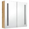 vidaXL LED kúpeľňová zrkadlová skrinka biela a dubová 62x14x60 cm