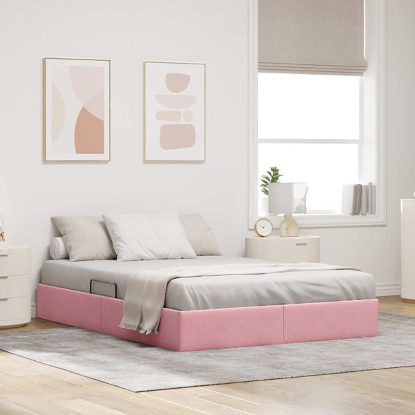 vidaXL Otomanový posteľný rám s úložiskom Ružová 140 x 190 cm Zamat