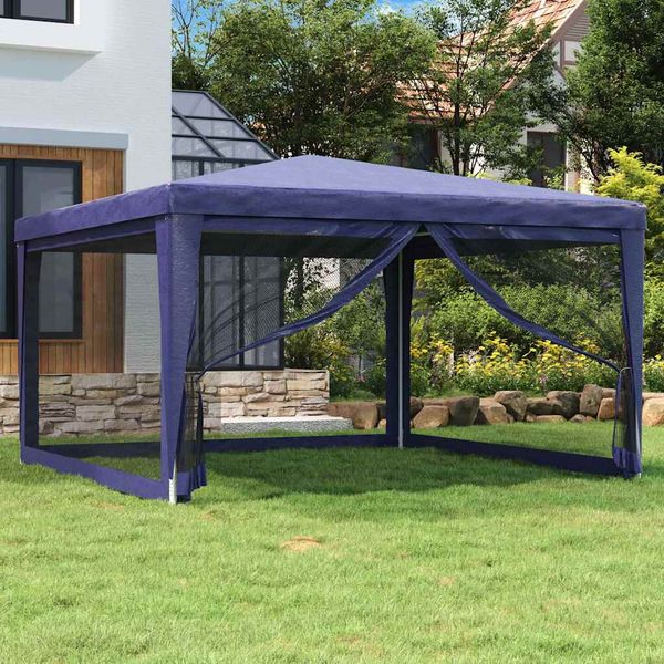vidaXL Párty stan so 4 sieťkovanými bočnými stenami modrý 4x4 m HDPE