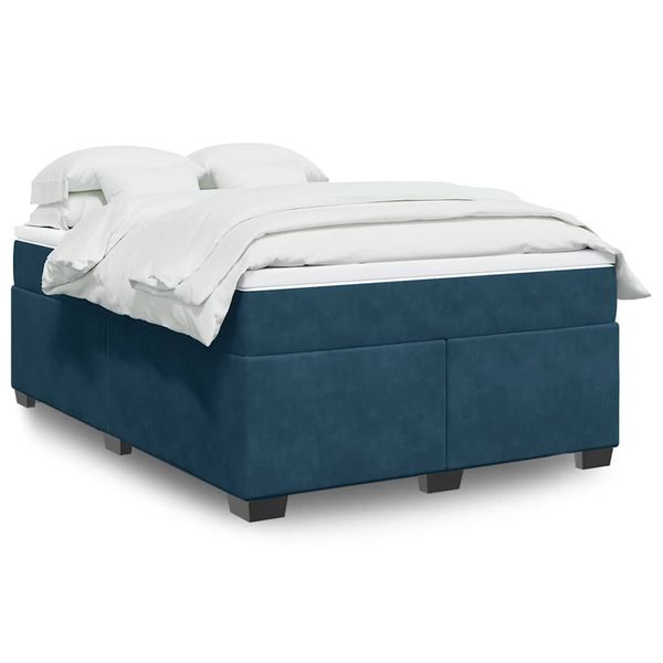 vidaXL Posteľný rám boxsping s matracom tmavomodrý 160x200 cm zamat