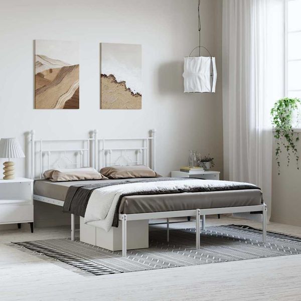 vidaXL Kovový rám postele s čelom biely 193x203 cm