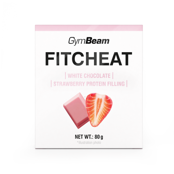 Proteinová čokoláda Fitcheat - GymBeam, biela čokoláda s jahodou