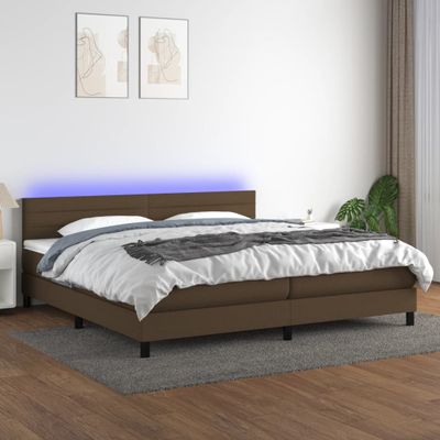 vidaXL Posteľ boxsping s matracom a LED tmavohnedá 200x200 cm látka
