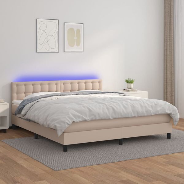 vidaXL Boxspring posteľ matrac a LED kapučínová 160x200 cm umelá koža