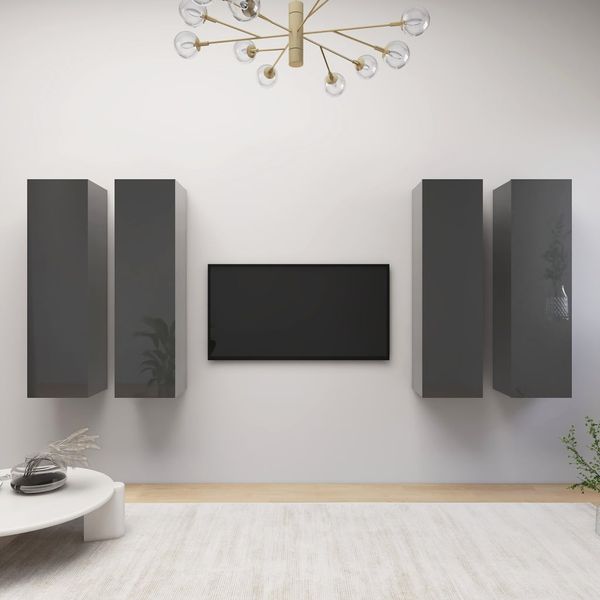 vidaXL TV skrinky 4 ks lesklé sivé 30,5x30x110 cm drevotrieska