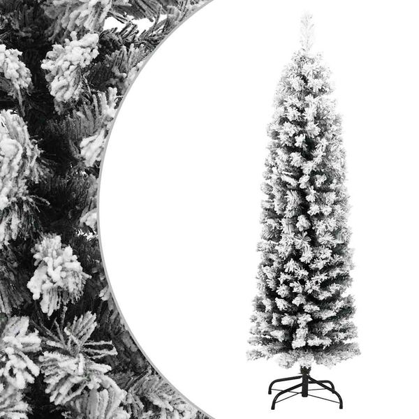 vidaXL Úzky umelý vianočný stromček, zasnežený, zelený 150 cm, PVC