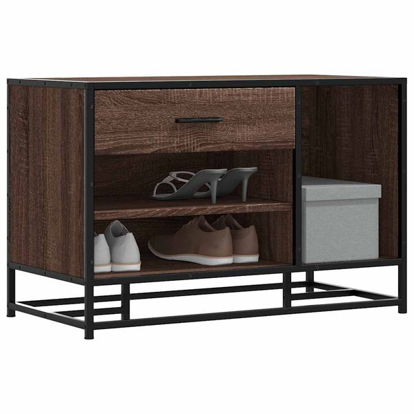 vidaXL Lavica na topánky hnedý dub 80x40x53,5 cm kompozitné drevo+kov