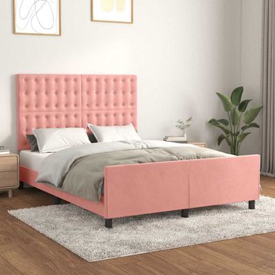 vidaXL Rám postele s čelom ružový 140x190 cm zamat