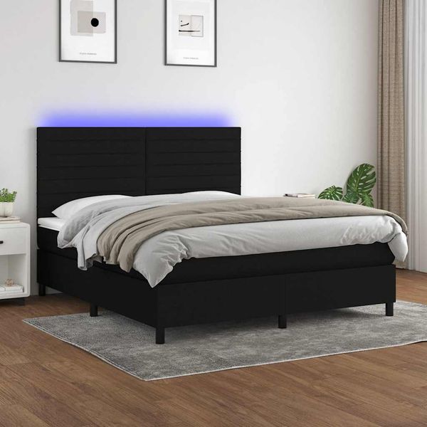 vidaXL Posteľ boxsping s matracom a LED čierna 180x200 cm látka