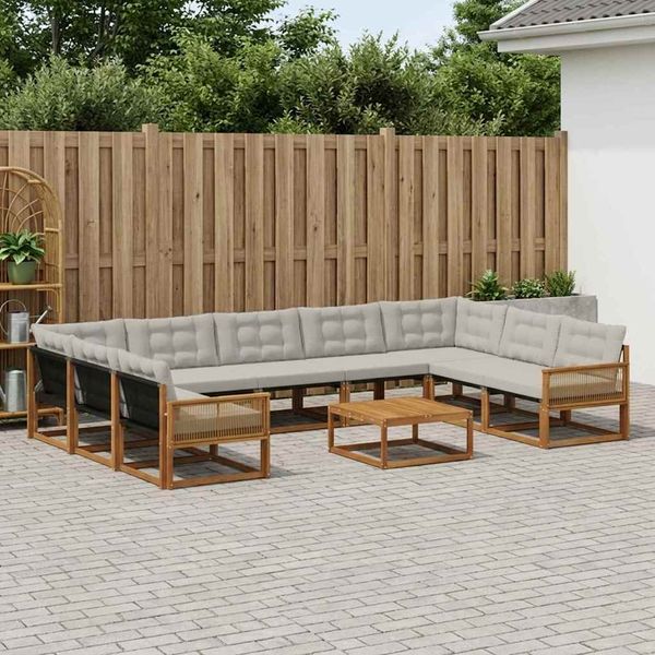vidaXL Záhradná súprava gaučov s vankúšom 10 pcs Prírodná a svetlosivá