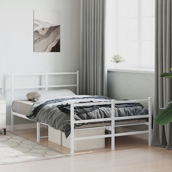 vidaXL Kovový rám postele s predným a zadným čelom biely 120x200 cm