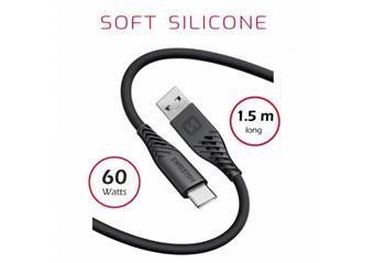 SWISSTEN DÁTOVÝ KÁBEL USB / USB-C TEXTILE 3,0M BLACK Kábel, nabíjací a synchronizačný, USB na USB-C, USB 2.0, 3A, Power Delivery 60W, 1,5m, čierny