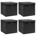 vidaXL Úložné boxy s vekom 4 ks, čierne 32x32x32 cm, látka