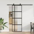 vidaXL Posuvné dvere s kovaním čierne 76x205 cm tvrdené sklo