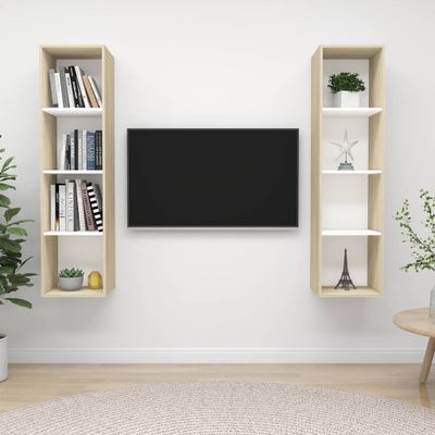 vidaXL Nástenné TV skrinky 2 ks, biela a dub sonoma, kompozitné drevo