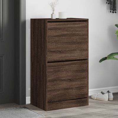 vidaXL Botník s 2 výklopnými zásuvkami hnedý dub 60x42x108 cm