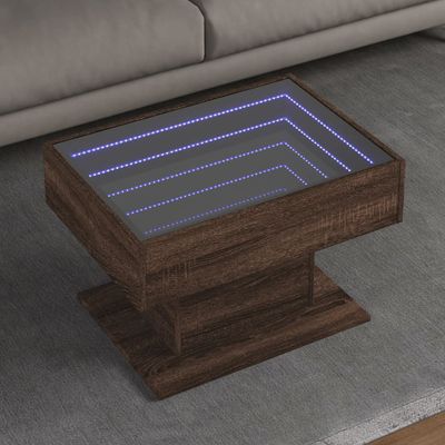 vidaXL Konferenčný stolík s LED hnedý dub 70x50x45 cm kompozitné drevo