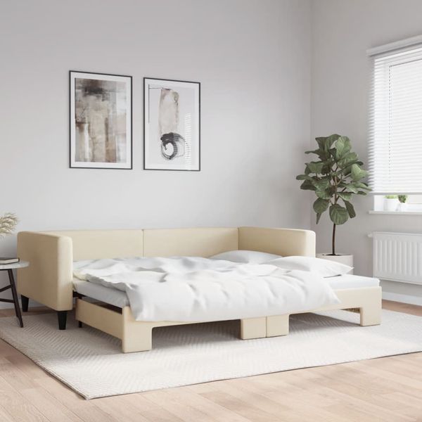 vidaXL Denná posteľ s rozkladacou posteľou krémová 100x200 cm látka