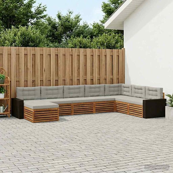 vidaXL Záhradná súprava gaučov s vankúšom 8 pcs Prírodná a svetlosivá