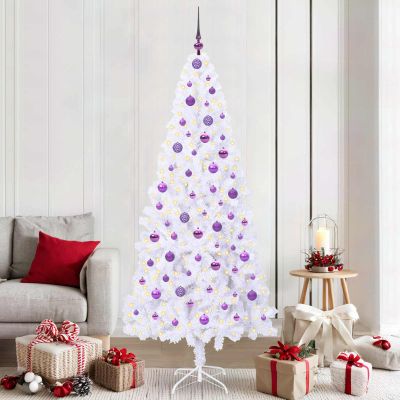 vidaXL Umelý vianočný stromček s 300 LED-i Biela 210 cm PVC a oceľ
