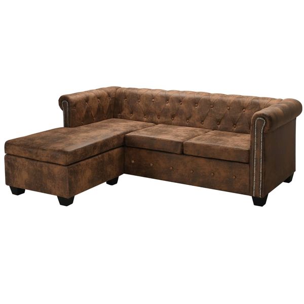 vidaXL Pohovka Chesterfield v tvare L, umelý semiš, hnedá