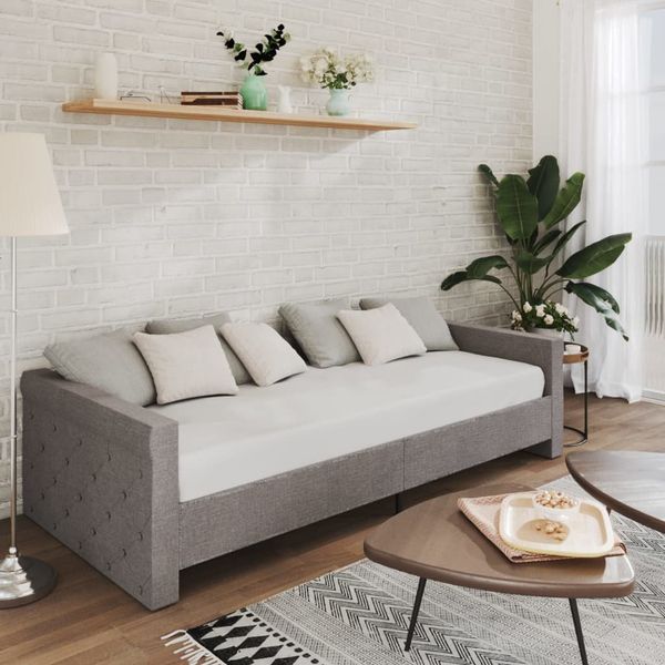 vidaXL Pohovka s matracom a USB bledosivá látková 90x200 cm