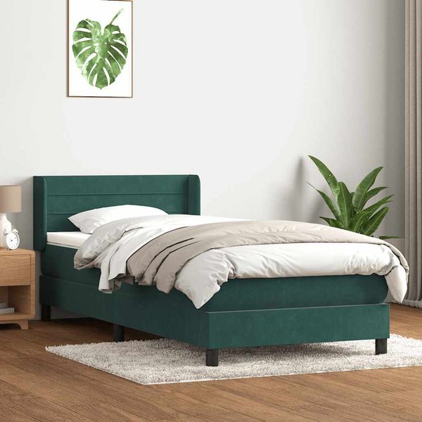 vidaXL Posteľný rám boxspring s matracom Tmavozelená 80x210 cm zamat