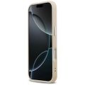 Obal Guess Magsafe PU Koža s trojuholníkovým logom strieborný kovový rám fotoaparátu pre iPhone 17 béžový
