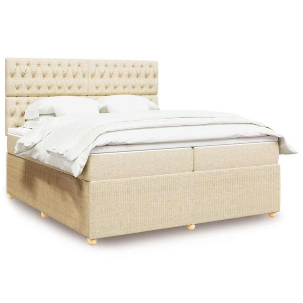 vidaXL Boxspring posteľ s matracom krémová 200x200 cm látka