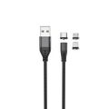 Maxlife MXUC-02 magnetický kábel USB - Lightning + USB-C + microUSB 1,0 m 2A čierny nylon