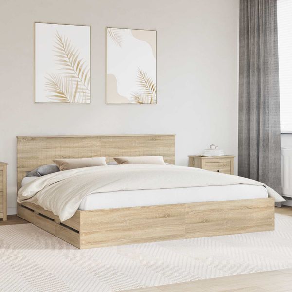 vidaXL Rám postele Sonoma dub 200 x 200 cm Inžinierske drevo
