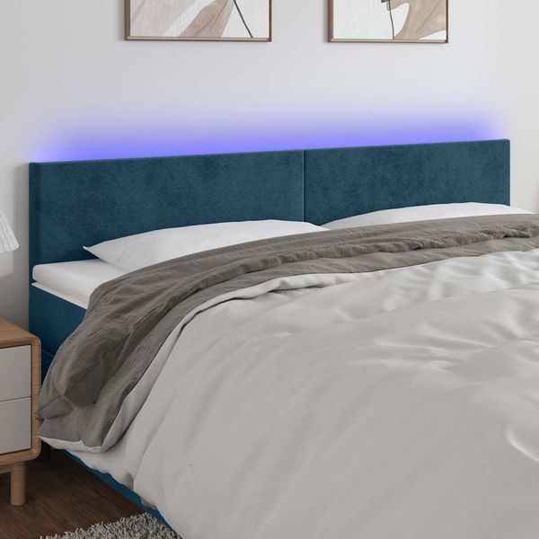 vidaXL Čelo postele s LED tmavomodré 160x5x78/88 cm zamat