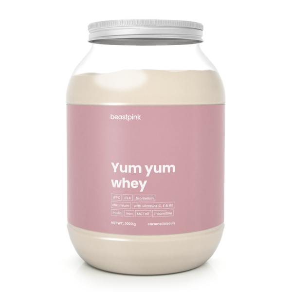 Yum Yum Whey - BeastPink + darček, karamelová sušienka, 1000 g