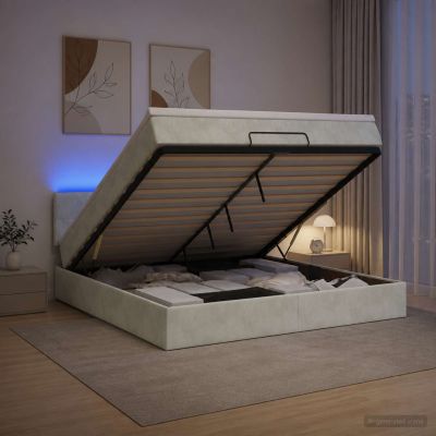 vidaXL Ottoman posteľ s matracom a LED Svetlosivá 140 x 190 cm Zamat