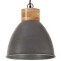 vidaXL Industriálna závesná lampa sivá železo a masívne drevo 46 cm E27