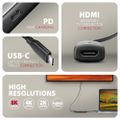 AXAGON RVC-HI8KPD, USB-C -> HDMI 2.1 redukce / adaptér, 8K/60Hz, 4K/144Hz, HDR10+, PD100W Adaptér, aktivní, USB-C (M) na HDMI 2.1 (F), 8K, 60Hz, 4K, 144Hz, 0,16m, HDCP 2.3, PD 100W, cerno-stríbrný