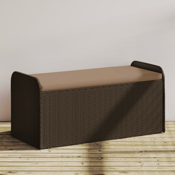 vidaXL Úložná lavička s vankúšom hnedá 115x51x52 cm polyratan