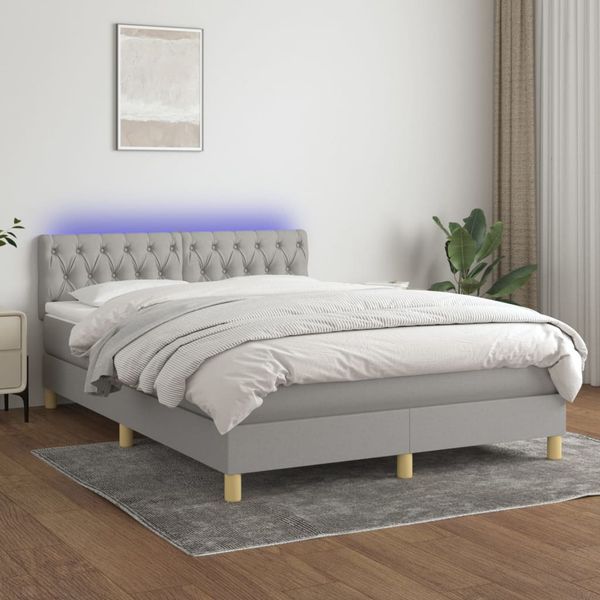 vidaXL Posteľ boxsping s matracom a LED bledosivá 140x200 cm látka