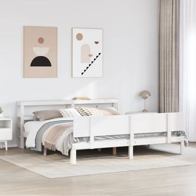 vidaXL Posteľný rám s čelom bez matraca biely 200x200 cm