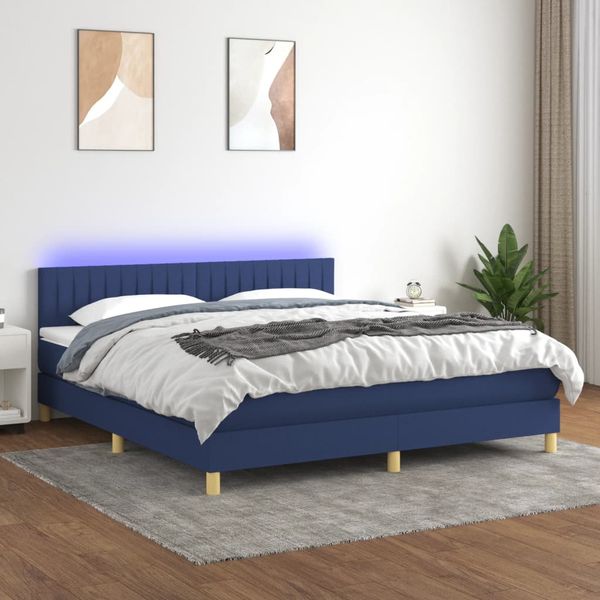 vidaXL Posteľ boxsping s matracom a LED modrá 180x200 cm látka