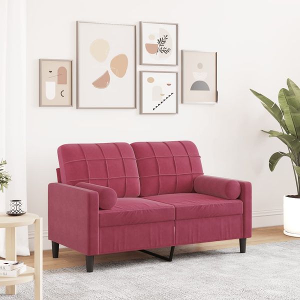 vidaXL 2-miestna pohovka s vankúšmi vínovočervená 120 cm zamat
