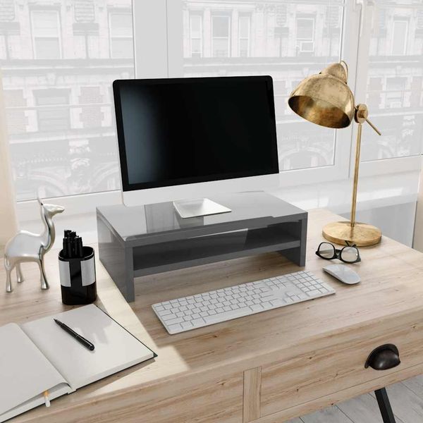 vidaXL Stojan na monitor lesklý sivý 42x24x13 cm drevotrieska