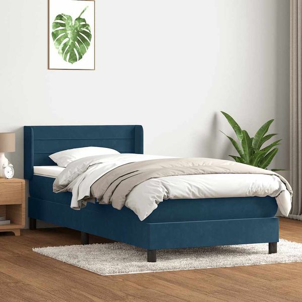 vidaXL Posteľný rám boxsping s matracom tmavomodrý 100x220 cm zamat