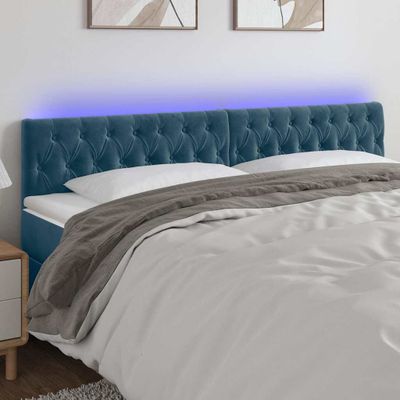 vidaXL Čelo postele s LED tmavomodré 200x7x78/88 cm zamat