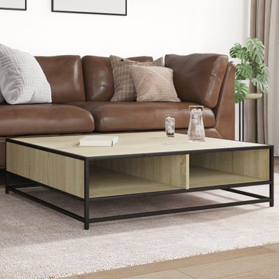 vidaXL Konferenčný stolík sonoma 100x100x30 cm kompozitné drevo a kov