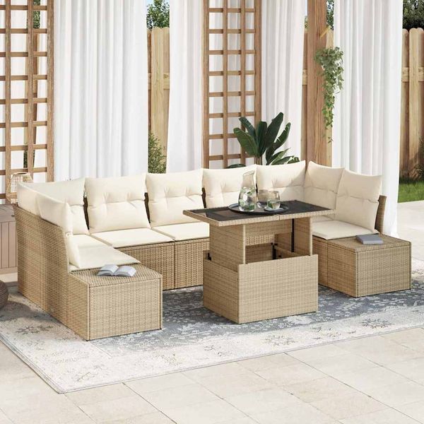 vidaXL Sada pohoviek s vankúšom 8 pcs Béžová a krémová polyratan