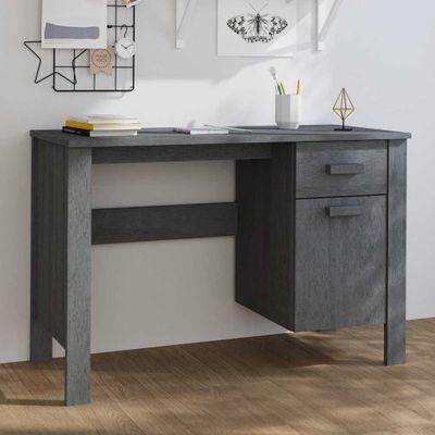 vidaXL Písací stôl HAMAR, tmavosivý 113x50x75 cm, borovicový masív