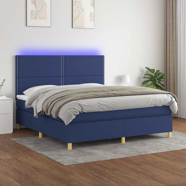 vidaXL Posteľ boxsping s matracom a LED modrá 160x200 cm látka