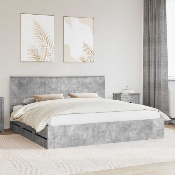 vidaXL Rám postele Betónová šedá 200 x 200 cm Inžinierske drevo